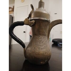 Vintage Brass Dallah Arabic Coffee Pot Engraved Handle Spout